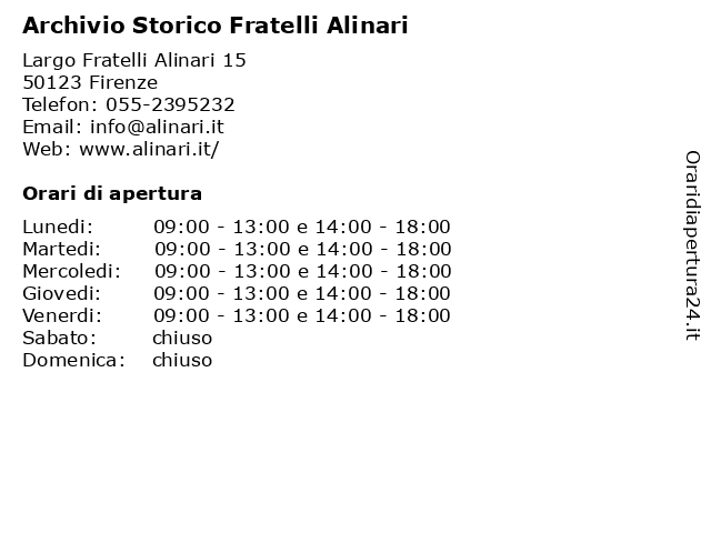 Orari di apertura Archivio Storico Fratelli Alinari Largo